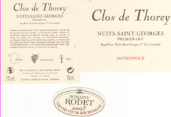 Premier Cru Cuvée 2007 "CLOS DE THOREY" Cru Monopole