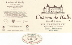 Premier Cru Cuvée 2007 "CÄTEAU DE RULLY" Clos La Bressande Monopole