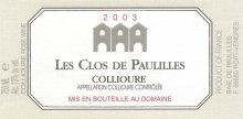 Cuvée 2003 "CLOS DES PAULILLES"