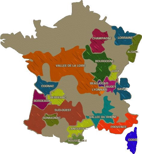 Carte des régions des vins de France - Régions viticoles en France